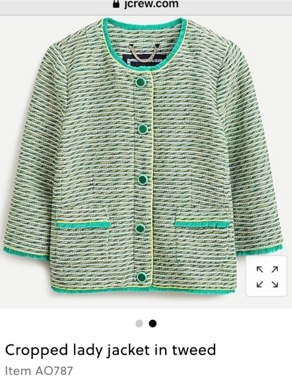 J. Crew Cropped Tweed Jacket in Mint Green with Teal Trim
